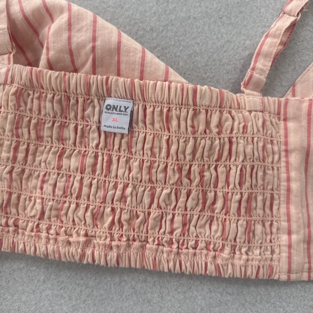 Old Navy Bralette Top Women's XL‎ Cross-Front Poplin Smocked Striped Pink NEW
